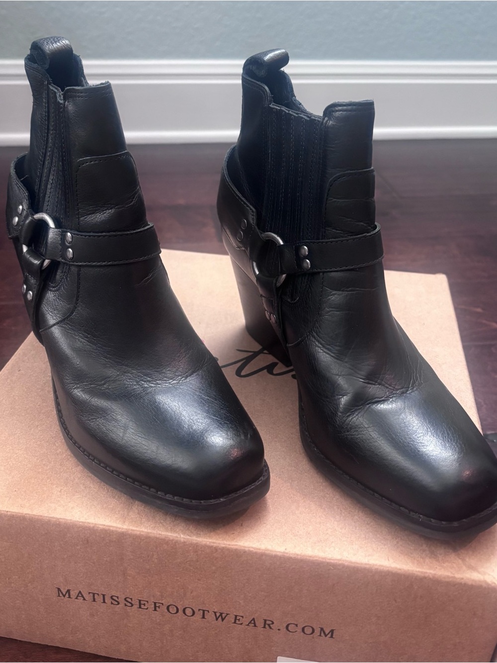 Matisse Jasmin Black Leather Moto Harness Boots size 7.5 - Picture 1 of 8